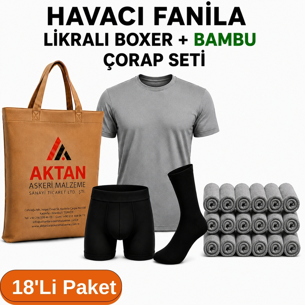 18’li%20Paket%20Havacı%20Asker%20İç%20Giyim%20Seti%20Gri%20Füme%20Fanila%20Siyah%20Likralı%20Boxer%20Bambu%20Çorap