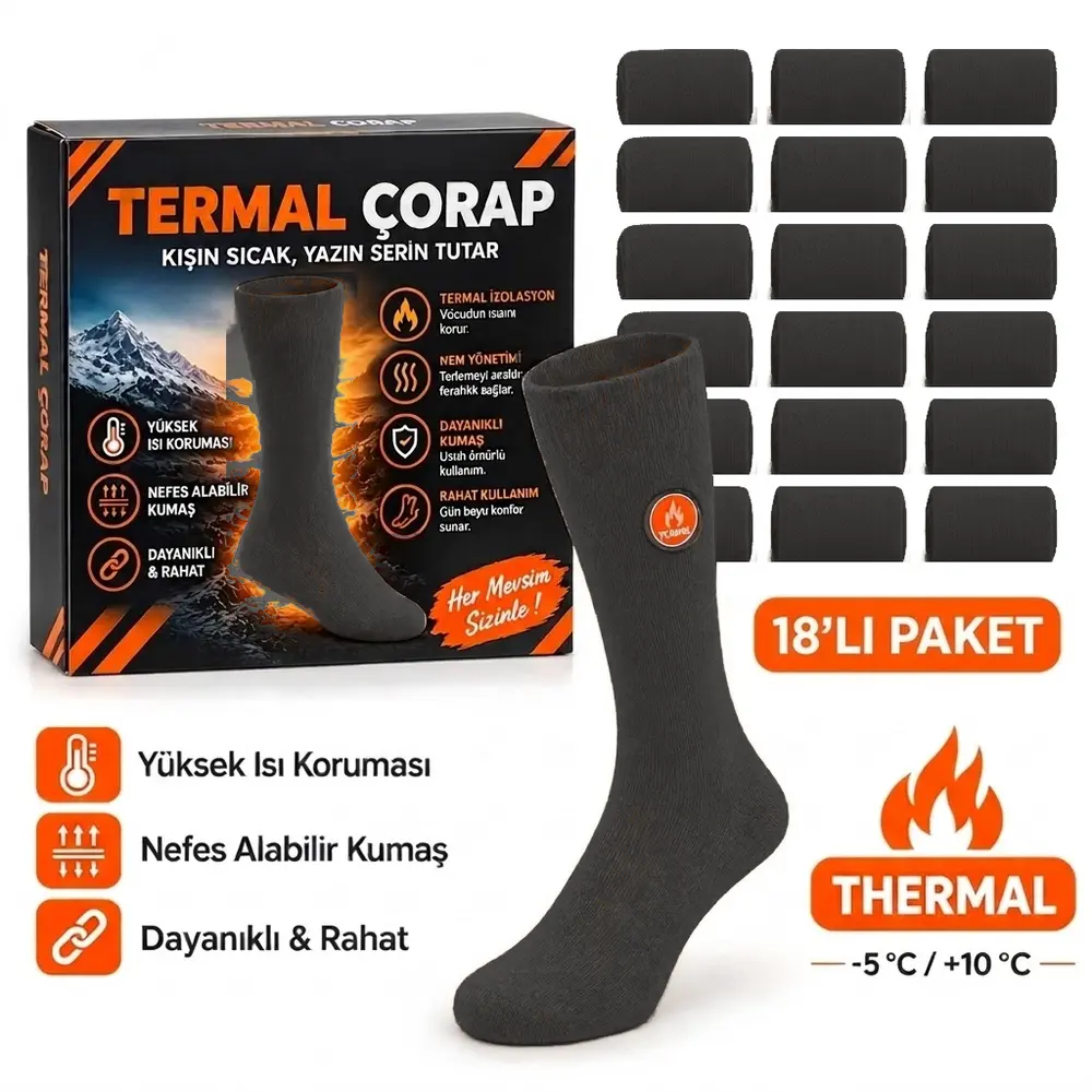 Siyah%20Termal%20Asker%20ve%20Sivil%20Çorap%20(18’li%20Mega%20Fırsat%20Paketi)%20-%20-5°C%20/%20+10°C%20Viloft®
