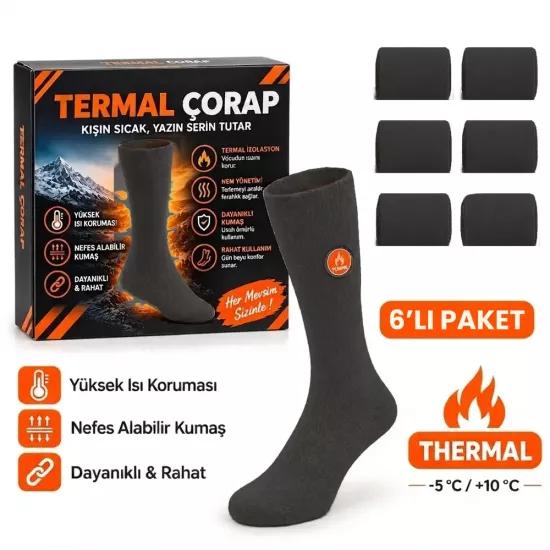 Siyah Termal Asker ve Sivil Çorap 6’lı Paket - -5°C / +10°C