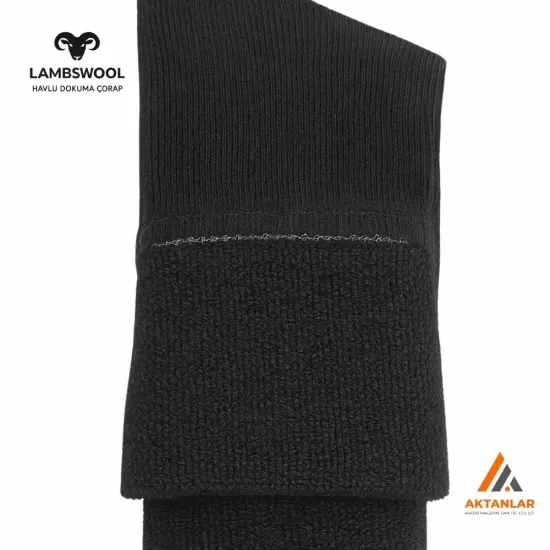 LAMBSWOOL Siyah Yün Çorap | %45 Yün, Askeri & Outdoor Çorap | Aktanlar