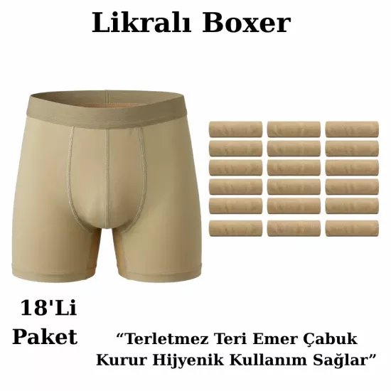 Askerlerin Sahra veya Nano çöl rengi olarak bildiği, TSK standartlarında terletmeyen likralı esnek asker boxerı 18’li avantaj paketiyle Kadıköy Aktanlar Askeri Malzeme’de!