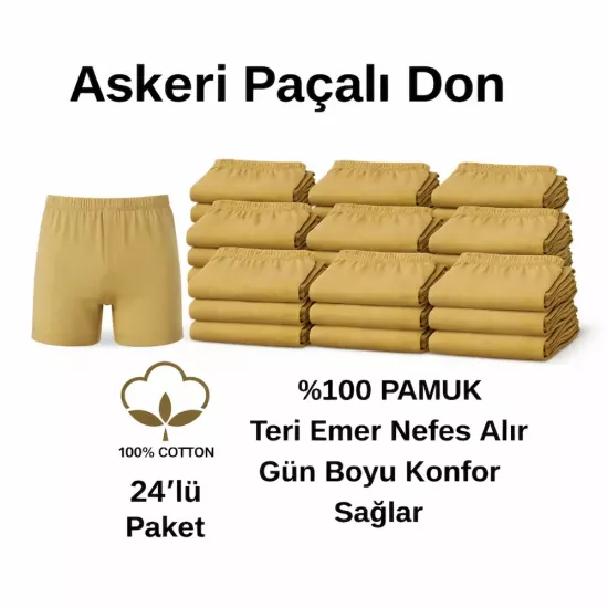 24’lü Bedelli Asker Paçalı Don Seti | %100 Pamuk İç Giyim | Aktanlar
