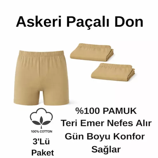 3’lü Bedelli Asker Paçalı Don Seti | %100 Pamuk İç Giyim | Aktanlar