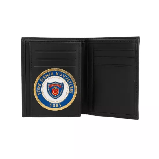 %100 Deri Türk Deniz Kuvvetleri Rozetli Cüzdan – 5 Gizli Bölmeli, 6 Kart Gözlü