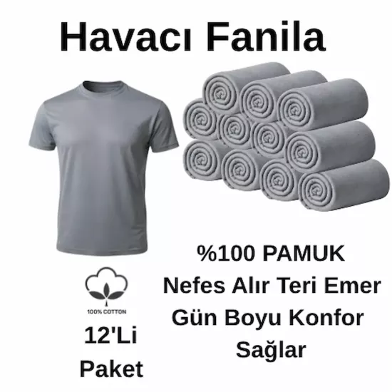 12’li %100 Pamuk Havacı Fanila Seti | Askerlik İçin Ekonomik İçlik Paketi