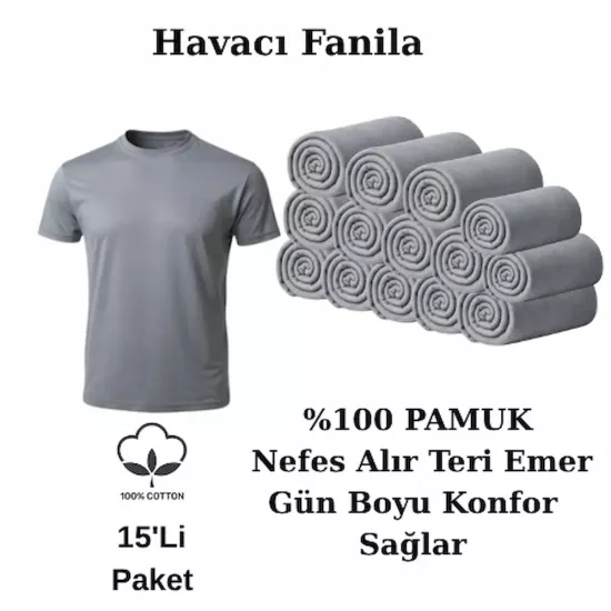 15’li %100 Pamuk Havacı Fanila Seti | Ekonomik Asker İçlik Paketi 