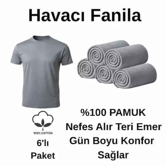6’lı %100 Pamuk Havacı Fanila Seti | Bedelli ve Uzun Dönem Askerlik İçin