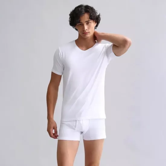 Mısırlı Beyaz Erkek Fanila | %100 Organik Koton V Yaka Slim Fit T-Shirt
