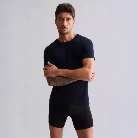 Mısırlı Lacivert Erkek Fanila | %100 Organik Koton Slim Fit Bisiklet Yaka T-Shirt