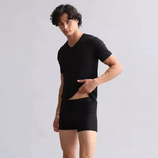Mısırlı Siyah Erkek Fanila | %100 Organik Koton V Yaka Slim Fit T-Shirt
