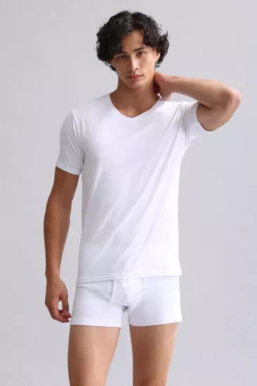 Mısırlı Beyaz Erkek Fanila | %100 Organik Koton V Yaka Slim Fit T-Shirt