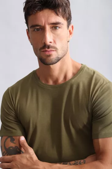 Mısırlı Haki Erkek Fanila | %100 Organik Koton Slim Fit Bisiklet Yaka T-Shirt