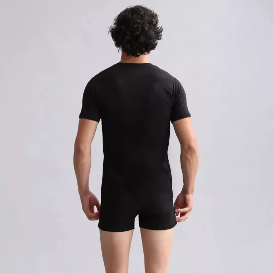 Mısırlı Siyah Erkek Fanila | %100 Organik Koton V Yaka Slim Fit T-Shirt