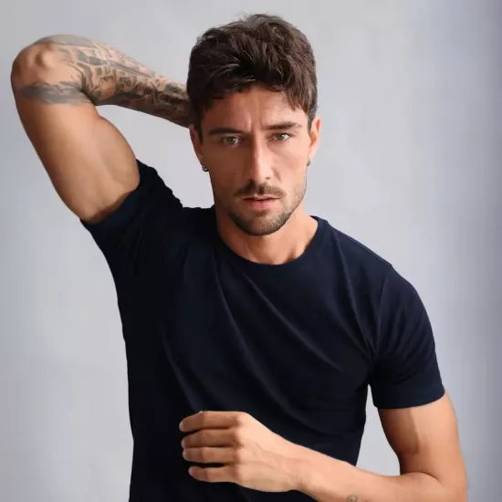 Mısırlı Lacivert Erkek Fanila | %100 Organik Koton Slim Fit Bisiklet Yaka T-Shirt