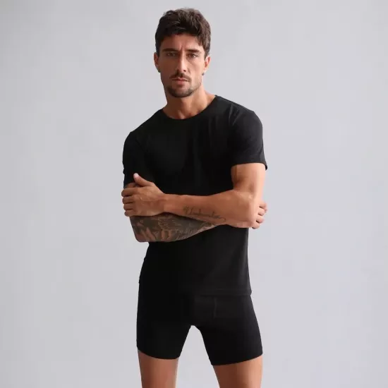 Mısırlı Siyah Erkek Fanila | %100 Coton Slim Fit Bisiklet Yaka T-Shirt