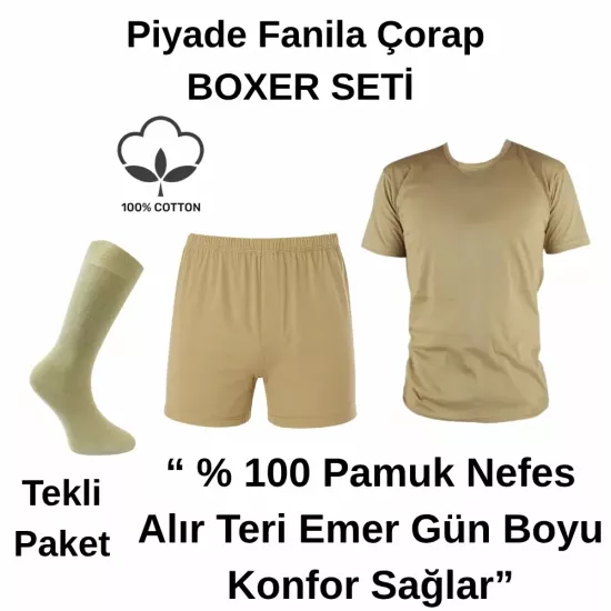 Tekli Askeri İç Giyim Seti | Fanila + Boxer + Bambu Çorap