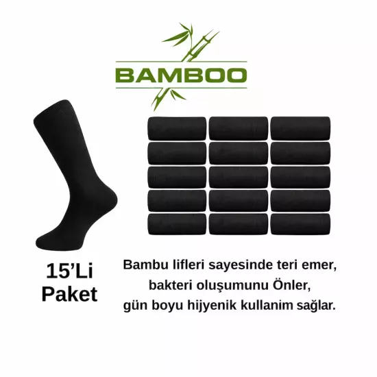 15’li Bamboo Askeri Çorap Seti - Terletmeyen Siyah Çorap (Denizci, Jandarma, Havacı İçin)