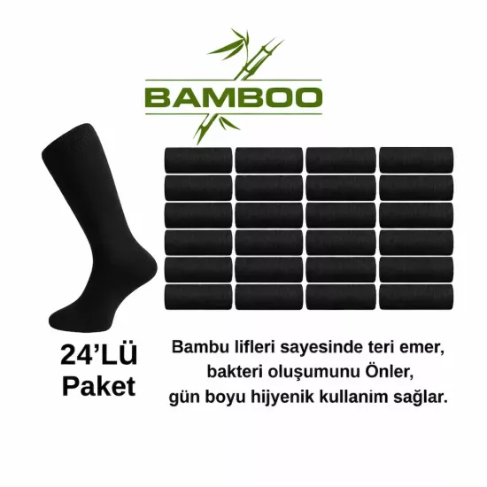 24’lu Bambu Siyah Erkek Corap Seti - Sivil ve Askeri Kullanima Uygun