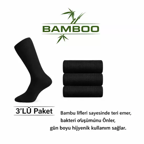3’lü Siyah Bambu Çorap | Denizci, Havacı, Jandarma Askerler İçin