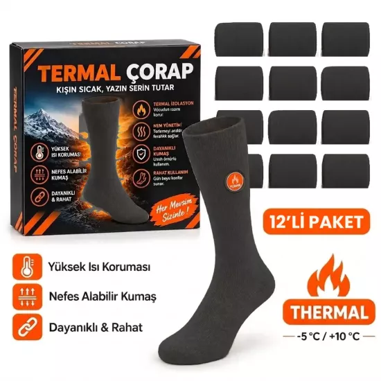 Siyah Termal Asker ve Sivil Çorap 12’li Paket - -5°C / +10°C