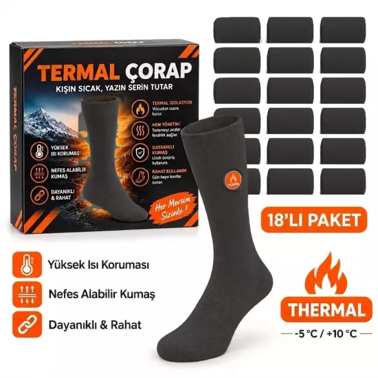 Siyah Termal Asker ve Sivil Çorap 18’li Paket - -5°C / +10°C