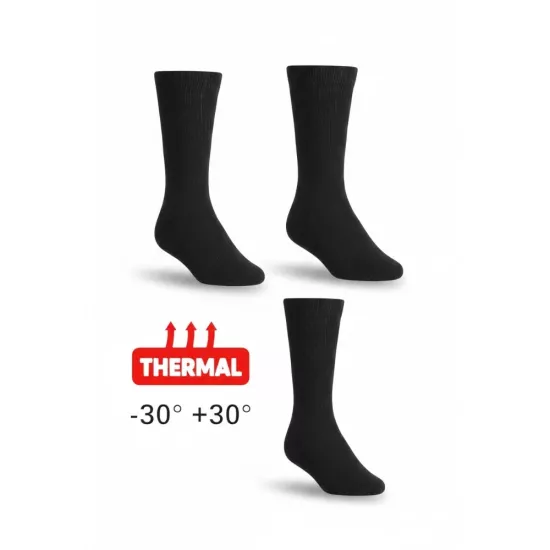 3’lü Paket Siyah Topuksuz Thermal Çorap | Askeri ve Sivil Kullanım | -30/+30 Derece | 35-50 Numara