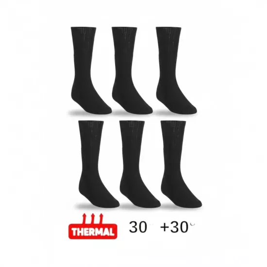 6’lı Paket Siyah Topuksuz Thermal Çorap | Askeri ve Sivil Kullanım | -30/+30 Derece | 35-50 Numara