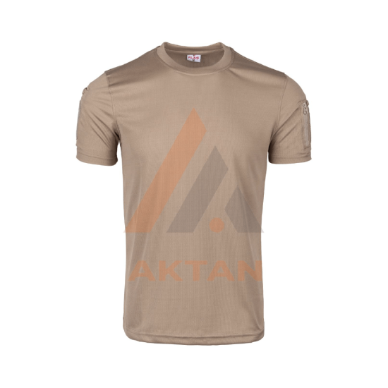 Kısa Kol Sıfır Yaka Tactical Tişört (Krem)