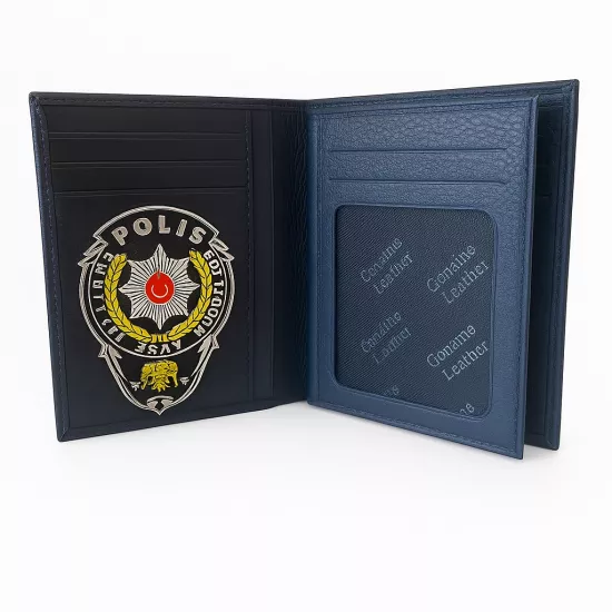 Deri Polis Cüzdanı – Rozetli, Kartlık ve Bozuk Para Keseli